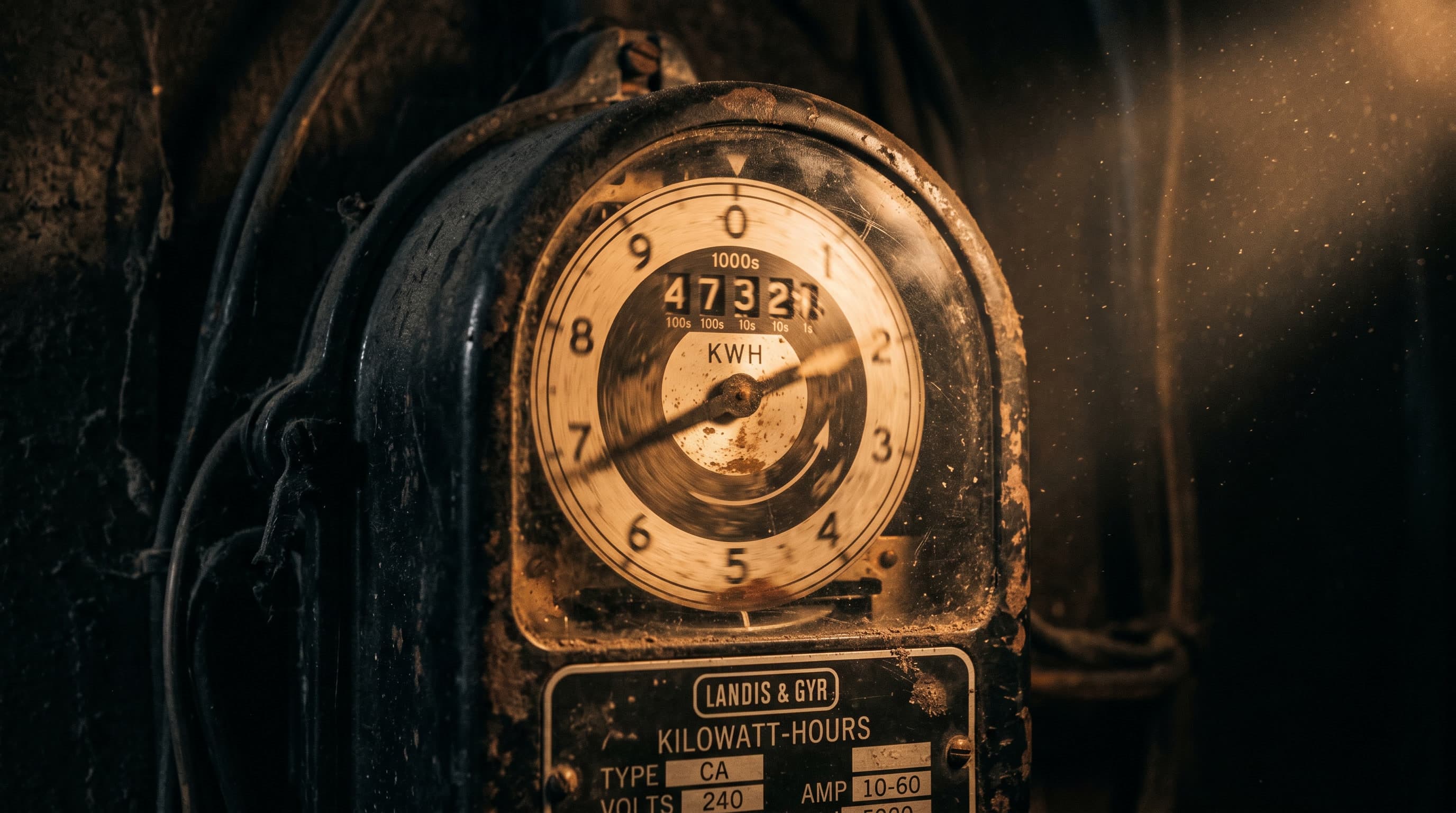 An old kilowatt-hour meter still running — once the free website needs anything, the meter starts