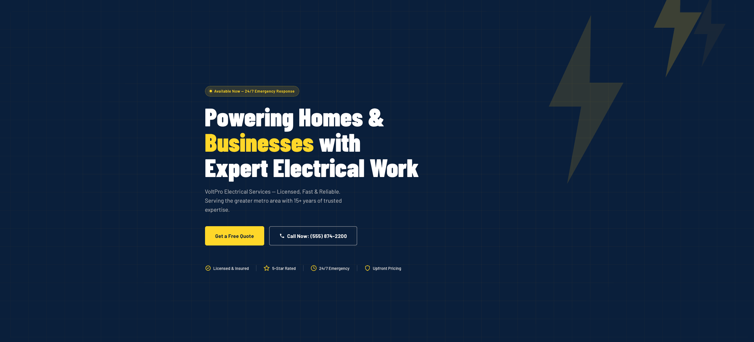 Κεντρική εικόνα της ιστοσελίδας VoltPro Electrical